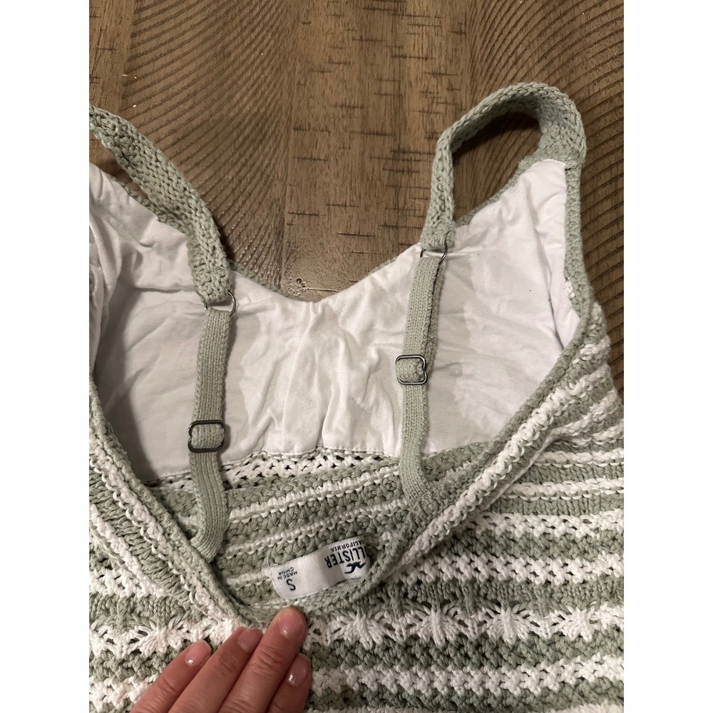 Hollister Sage Green Crochet Knit Striped Crop Top Size S Boho Festival Cami - Picture 3 of 4